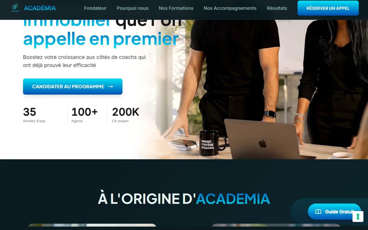 Page d’accueil d’Academia Coaching, organisme de coaching immobilier