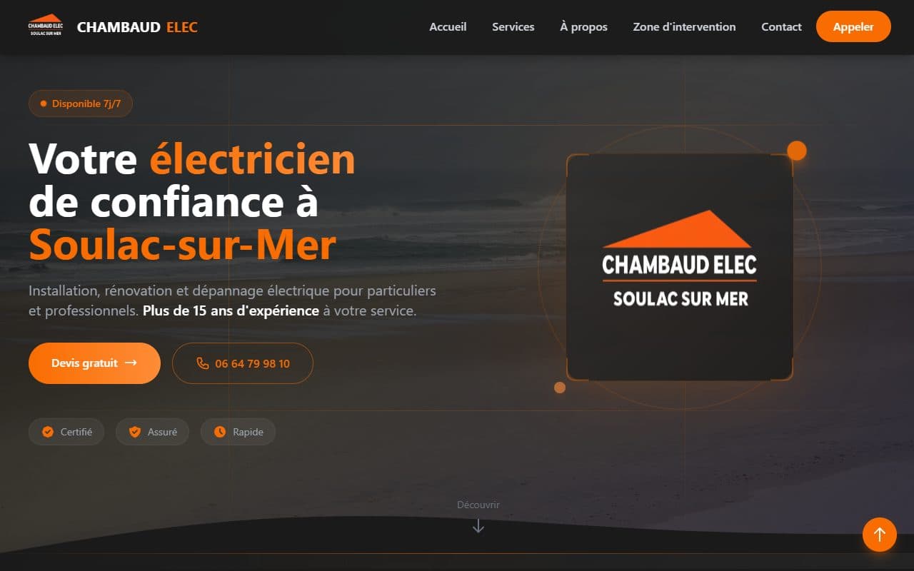 Page d’accueil de Chambaud Elec, électricien à Soulac-sur-Mer