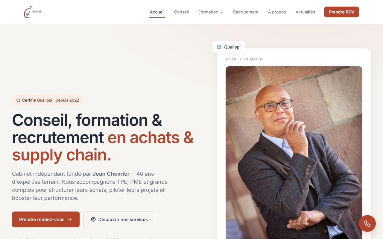 Page d’accueil de CJ Conseils, conseil en achats et supply chain