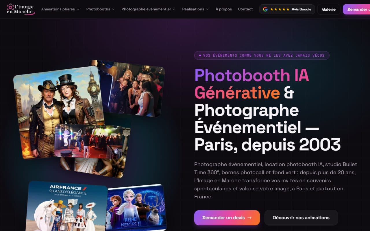 Page d’accueil de L’Image en Marche, photobooth et photographie événementielle