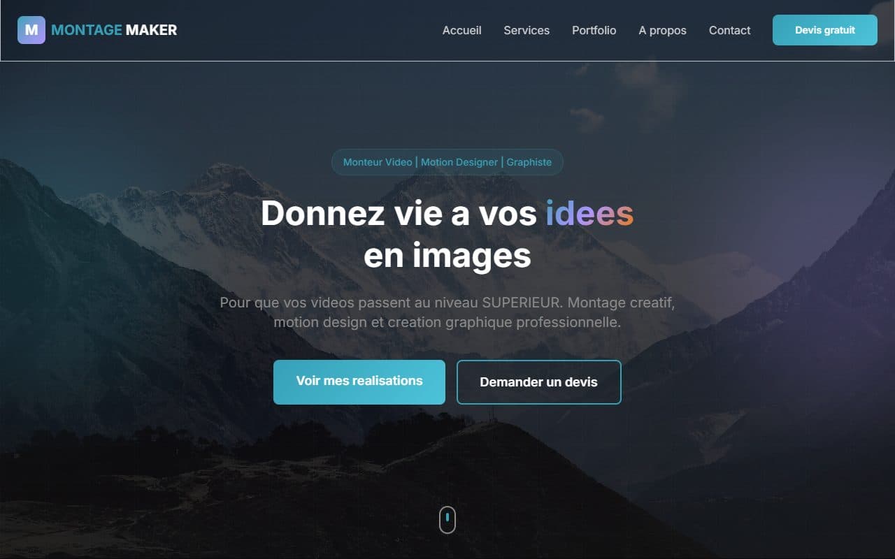 Page d’accueil de Montage Maker, monteur vidéo et motion designer