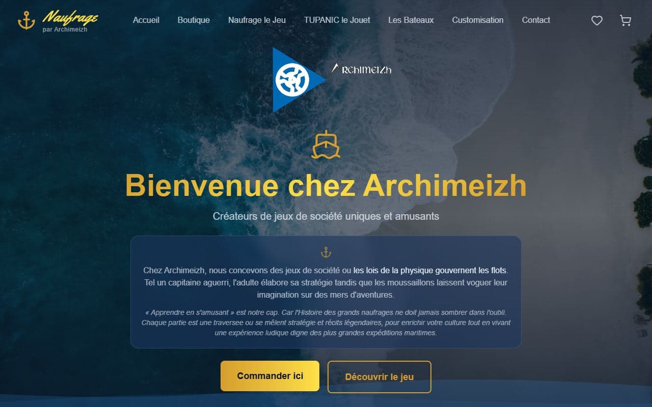 Page d’accueil du jeu de société Naufrage
