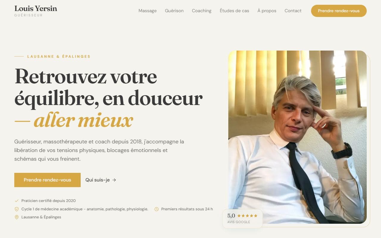 Page d’accueil du site de Louis Yersin, guérisseur à Lausanne